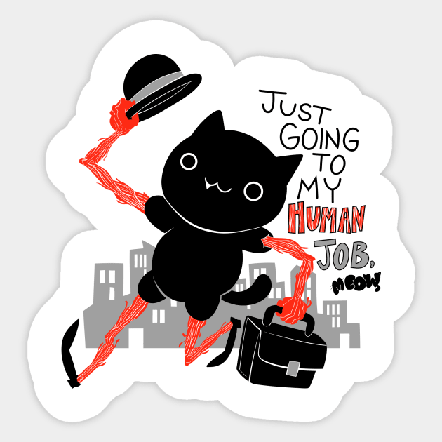 Going to Human Job Meow Sticker by SleepyHag